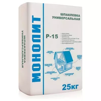 Шпаклевка цементная Монолит Р-15 Универсальная серый 25кг