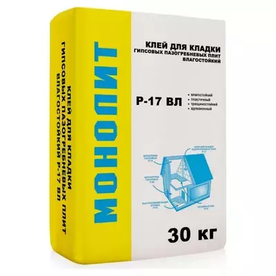 Клей Монолит Р-17 вл. для пазогребневых плит влагостойкий 30кг