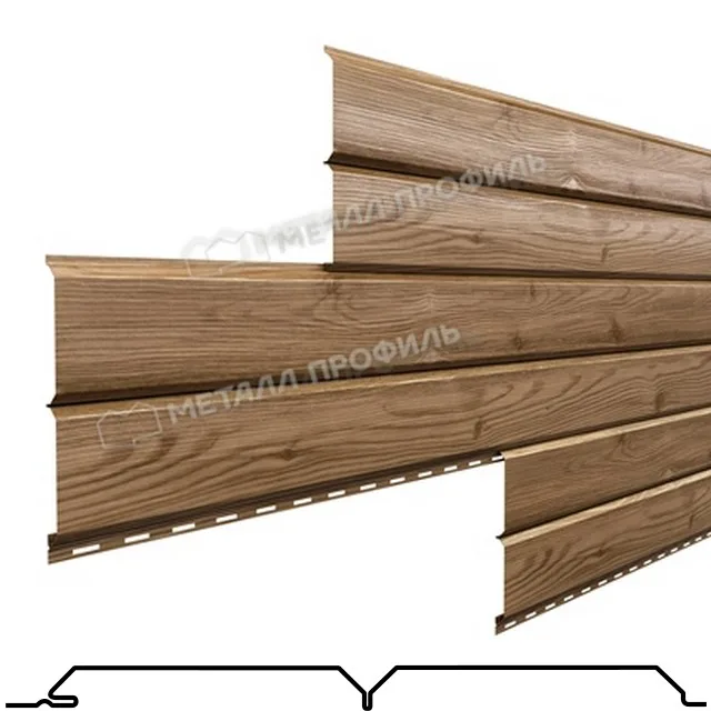 Софит двойной сплошной Lбрус сталь 0.5мм Ecosteel теxture 240мм Кедр Металл Профиль