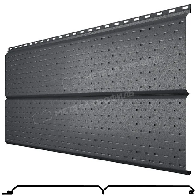 Софит двойной, перфорированный Lбрус XL сталь 0.5мм PureTech Mat 335мм RAL 7024 (серый) Металл Профиль
