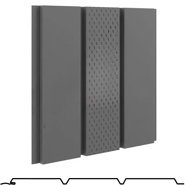 Софит тройной, центральная перфорация сталь 0.5мм PU matt 2400мм 303мм RAL 7024 (серый) Aquasystem