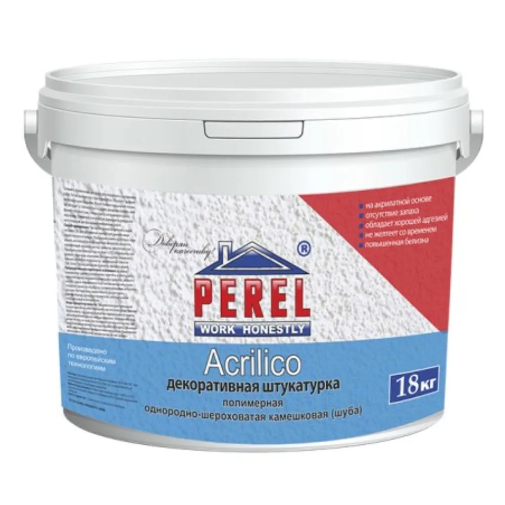Декоративная штукатурка акриловая Perel Acrilico (шуба 2мм) белый 18кг