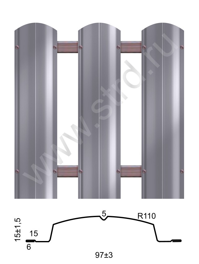 Штакетник металлический Полукруглый Bordex thin фигурный 0.097м 0.35мм Полиэстер RAL 7004 (серый) SteelX