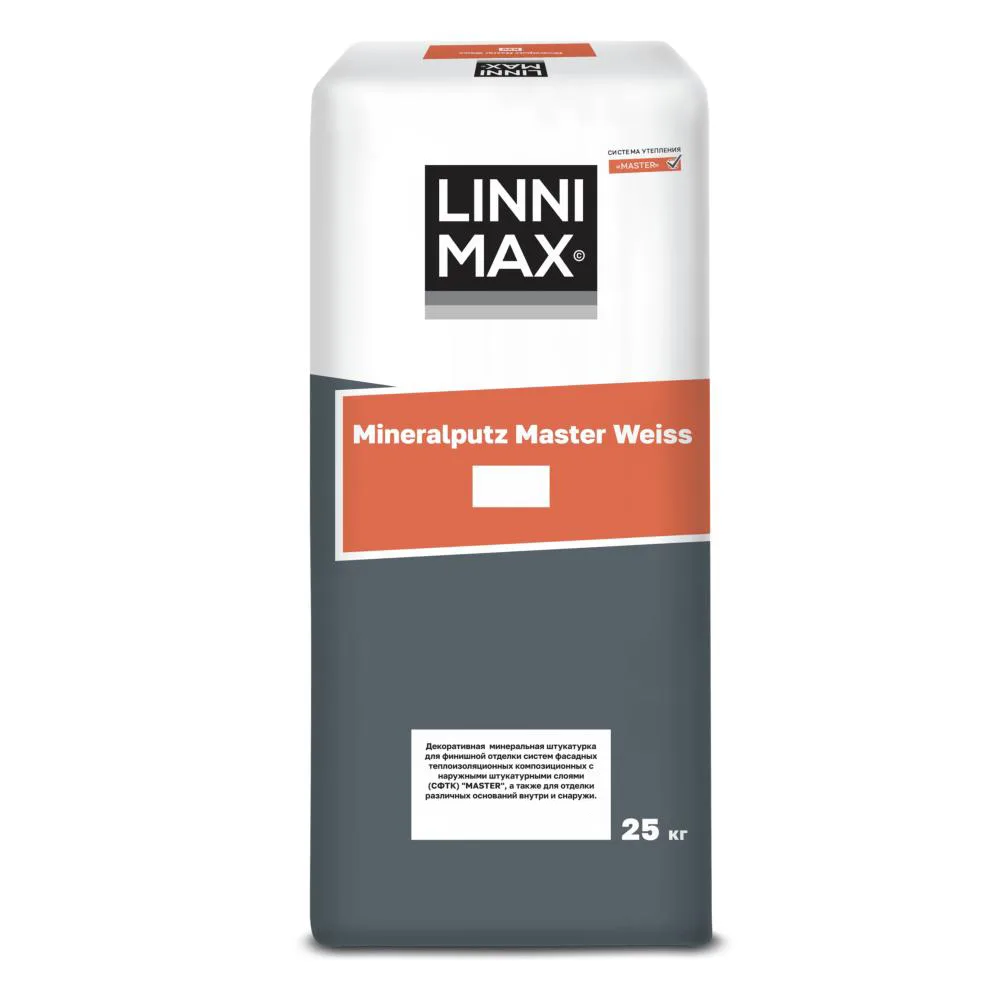Декоративная штукатурка цементная Linnimax Mineralputz Master Weiss / Минералпутц Мастер Вайс R20 белый 25кг
